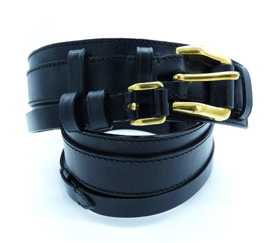 Burberry Black Leather Double Buckle Wide Belt Belt Burberry