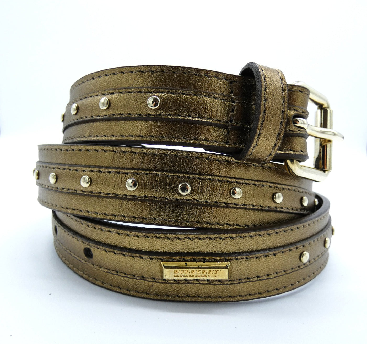 Burberry Studded Gold Leather Belt