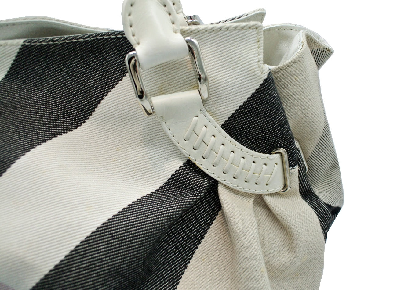 Burberry White Leather Trimmed Exploded Nova Check Satchel