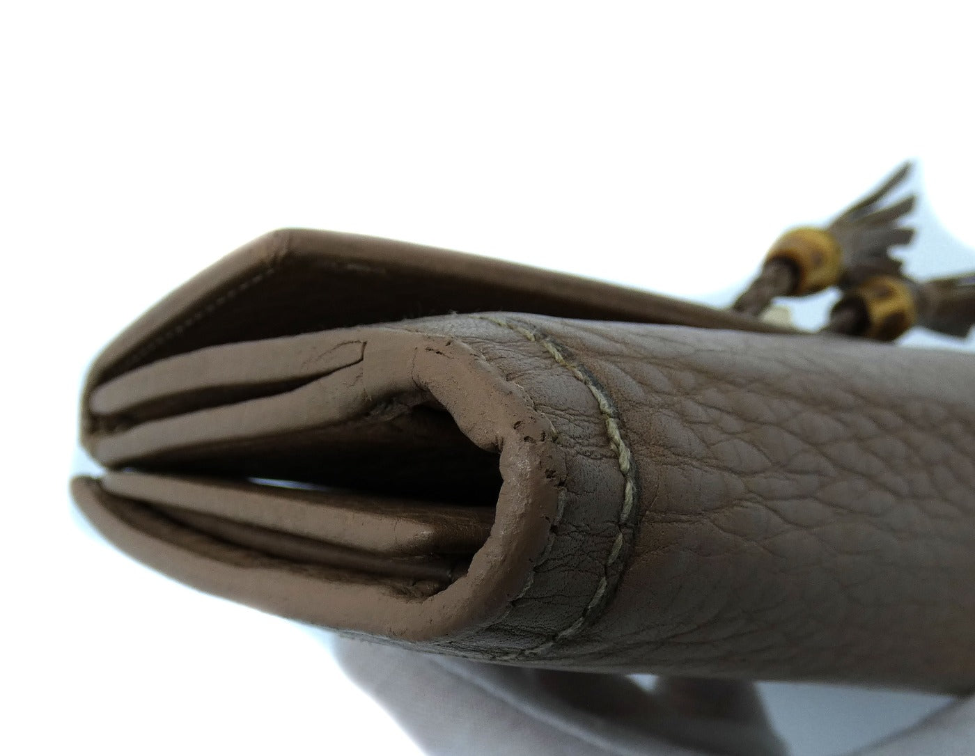 Gucci Beige Leather Bamboo Tassel Bow Flap Wallet