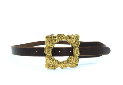 Dolce & Gabbana Brown Leather Gold Cherub Buckle Belt