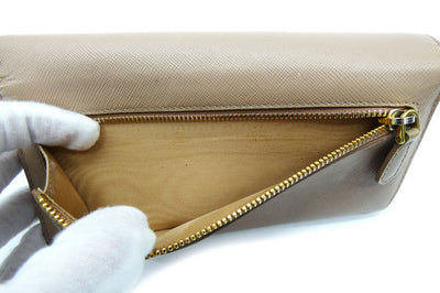 Prada Saffiano Nude Leather Continental Long Wallet