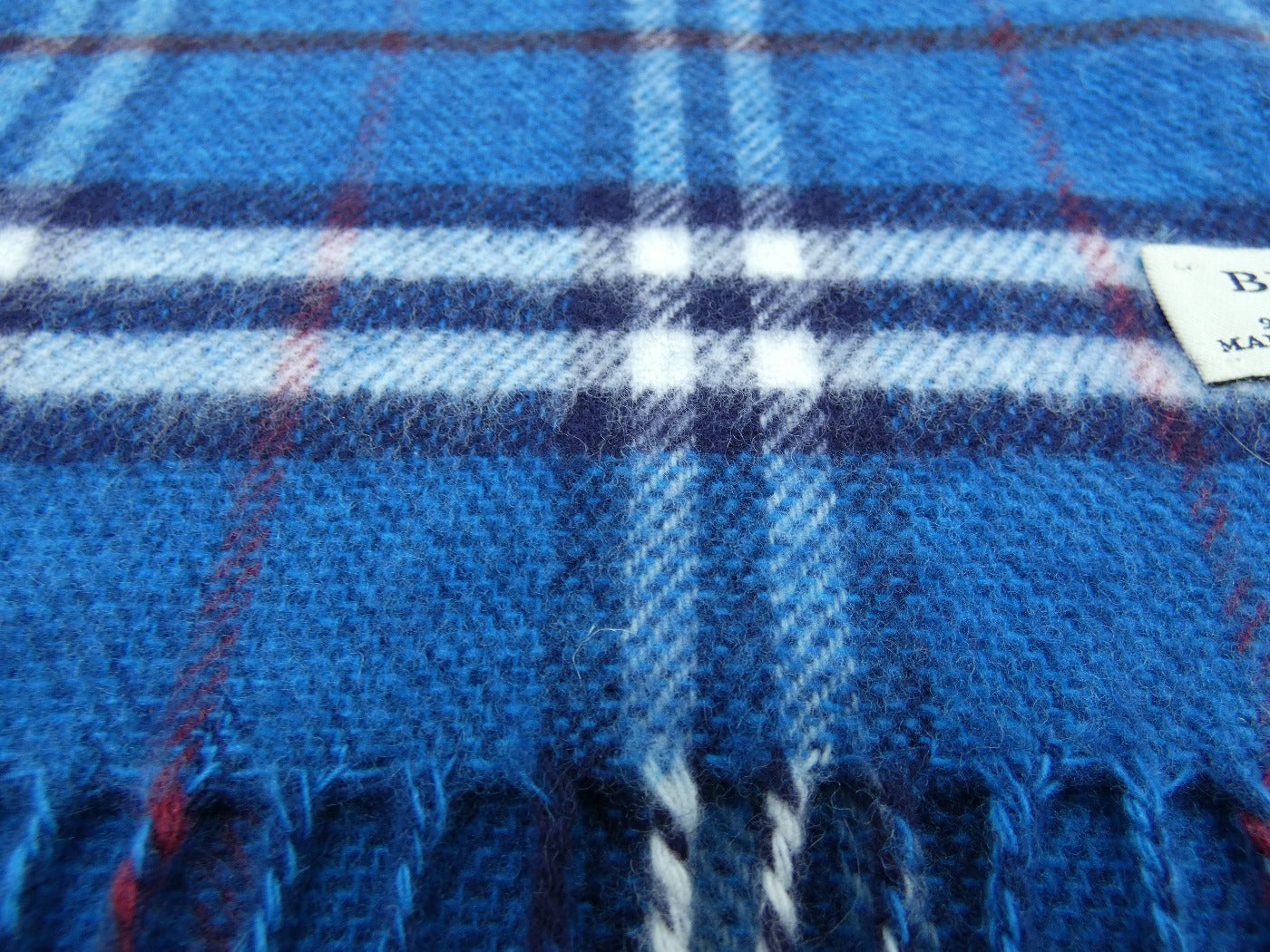 Burberry Wool and Cashmere House Check Blue and White Scarf