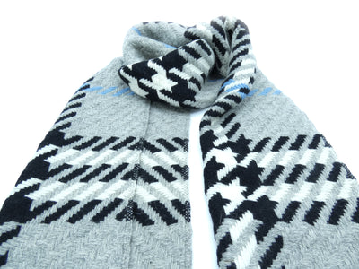 Burberry Cashmere and Wool Giant Nova Check Herringbone Grey with Black Scarf Scarf Burberry