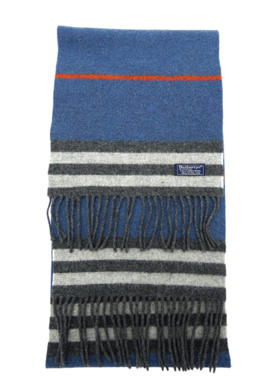 Burberrys Vintage Lambswool Striped Blue and Grey Scarf