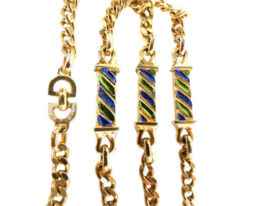 Christian Dior Vintage Long Gold with Blue Necklace