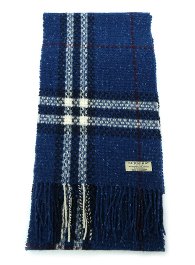 Burberry Merino Wool and Angora Giant Nova Check Blue Scarf