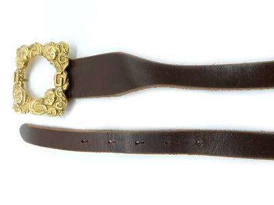 Dolce & Gabbana Brown Leather Gold Cherub Buckle Belt