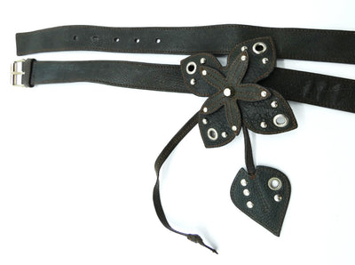 Miu Miu Leather Brown Flower Belt Belt Miu Miu