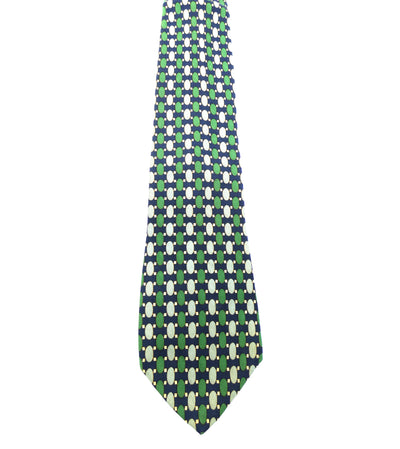 Burberrys Vintage Navy and Green Graphic Print Silk Tie