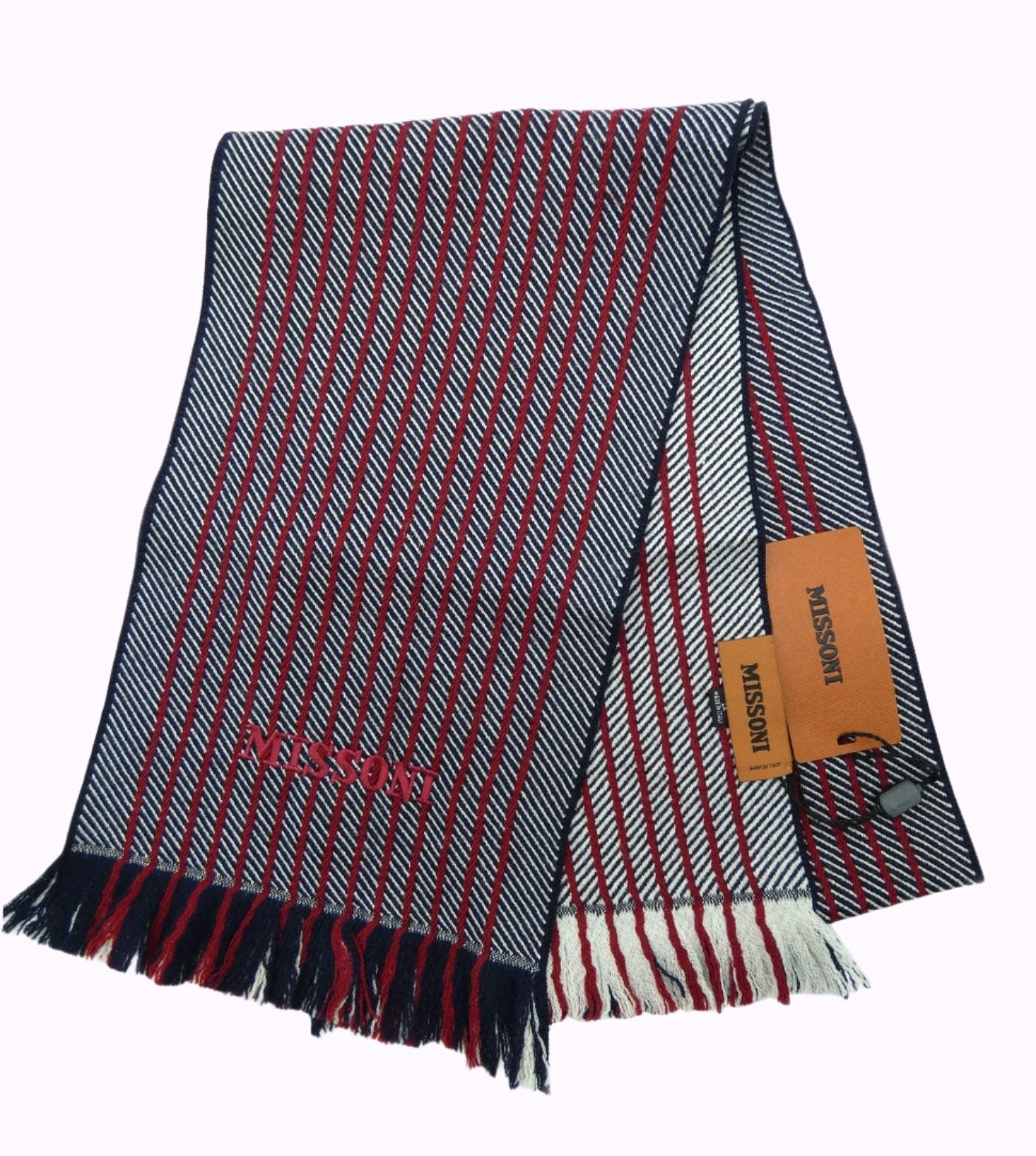 Missoni Red, White and Black Pinstripe Wool Scarf