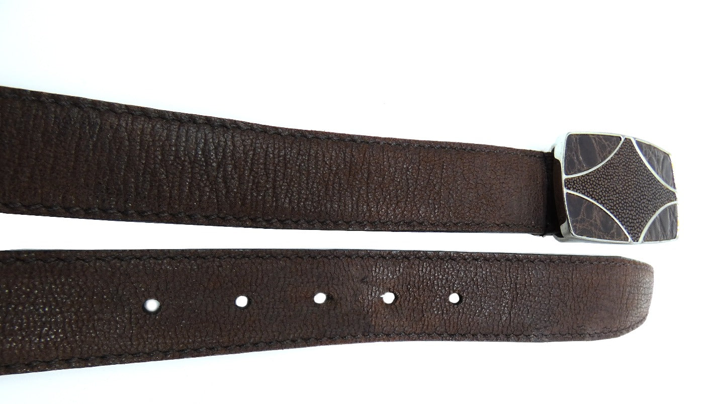 Prada Vintage Brown Stingray Leather Geometric Buckle Belt Belt Prada
