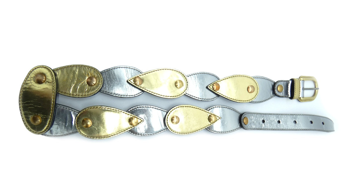 Miu Miu Silver and Gold Teardrop Tile Leather Belt Belt Miu Miu