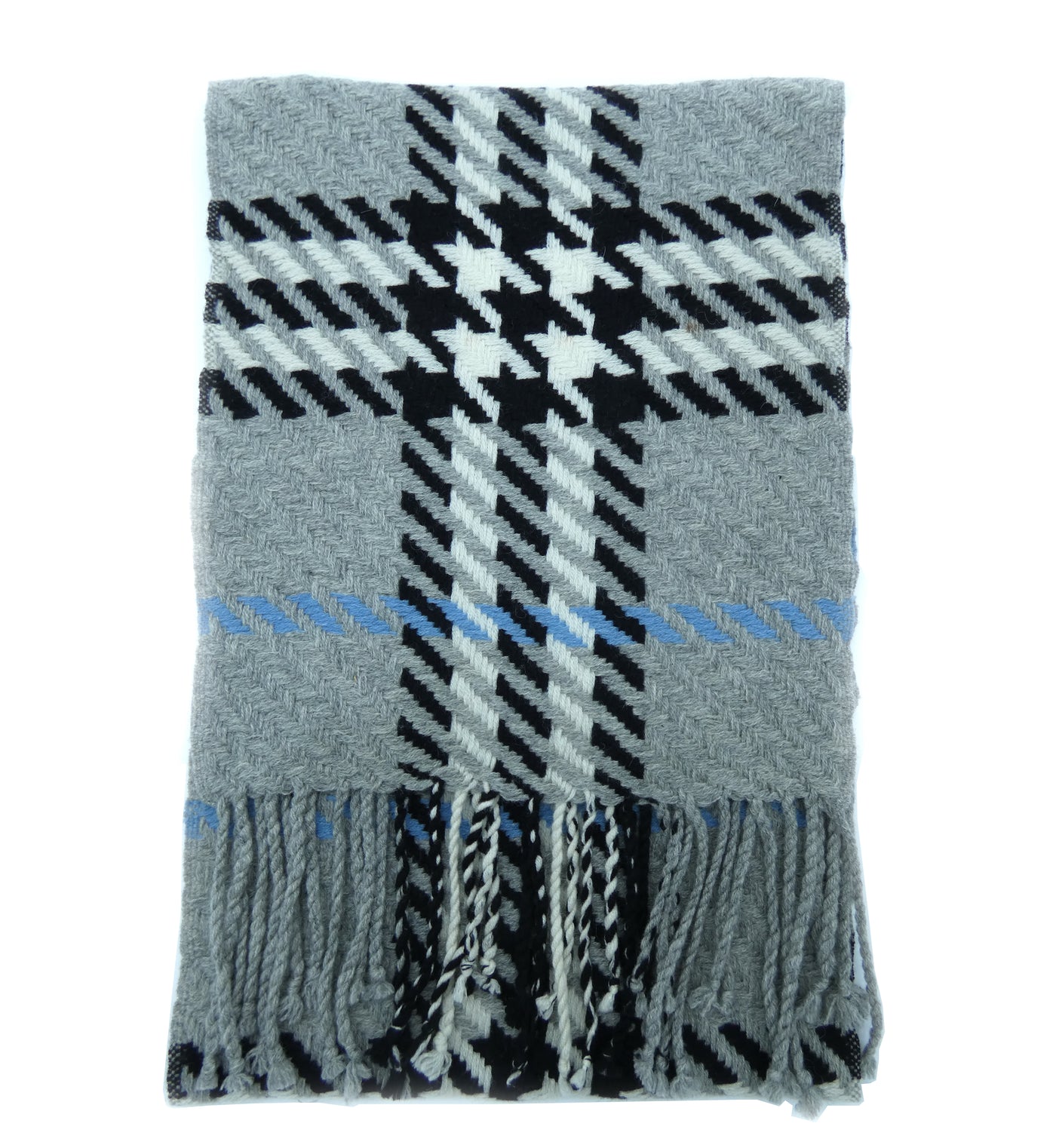 Burberry Cashmere and Wool Giant Nova Check Herringbone Grey with Black Scarf Scarf Burberry