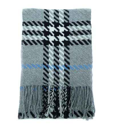 Burberry Cashmere and Wool Giant Nova Check Herringbone Grey with Black Scarf