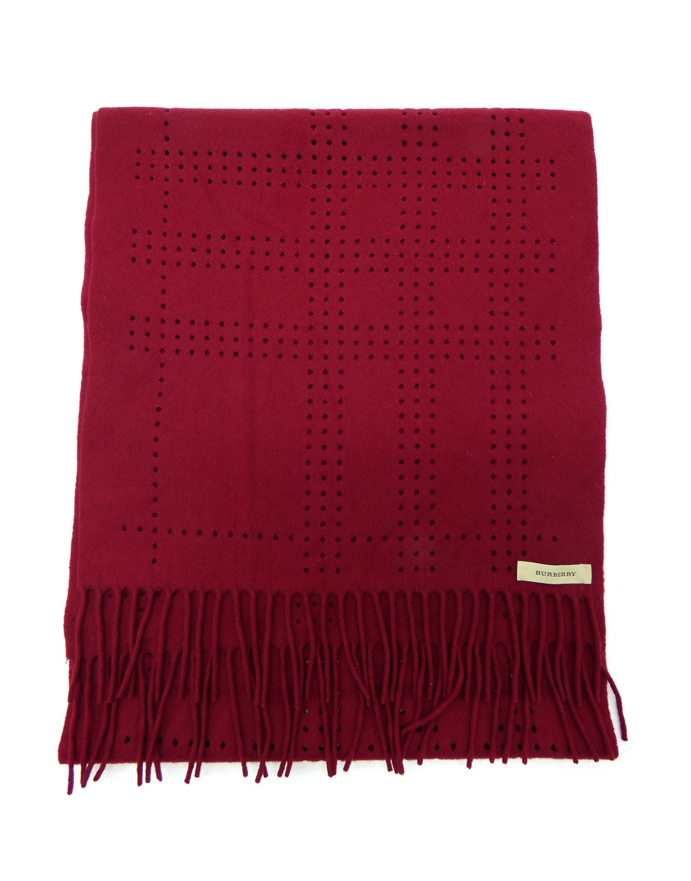 Burberry Wool and Cashmere Perforated Nova Check Raspberry Scarf