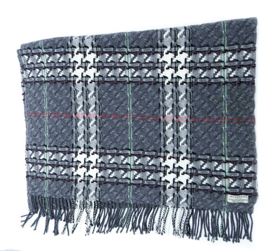 Burberry Wool and Cashmere Houndstooth Giant Nova Check Grey Scarf/Shawl - Large 25" x 78"