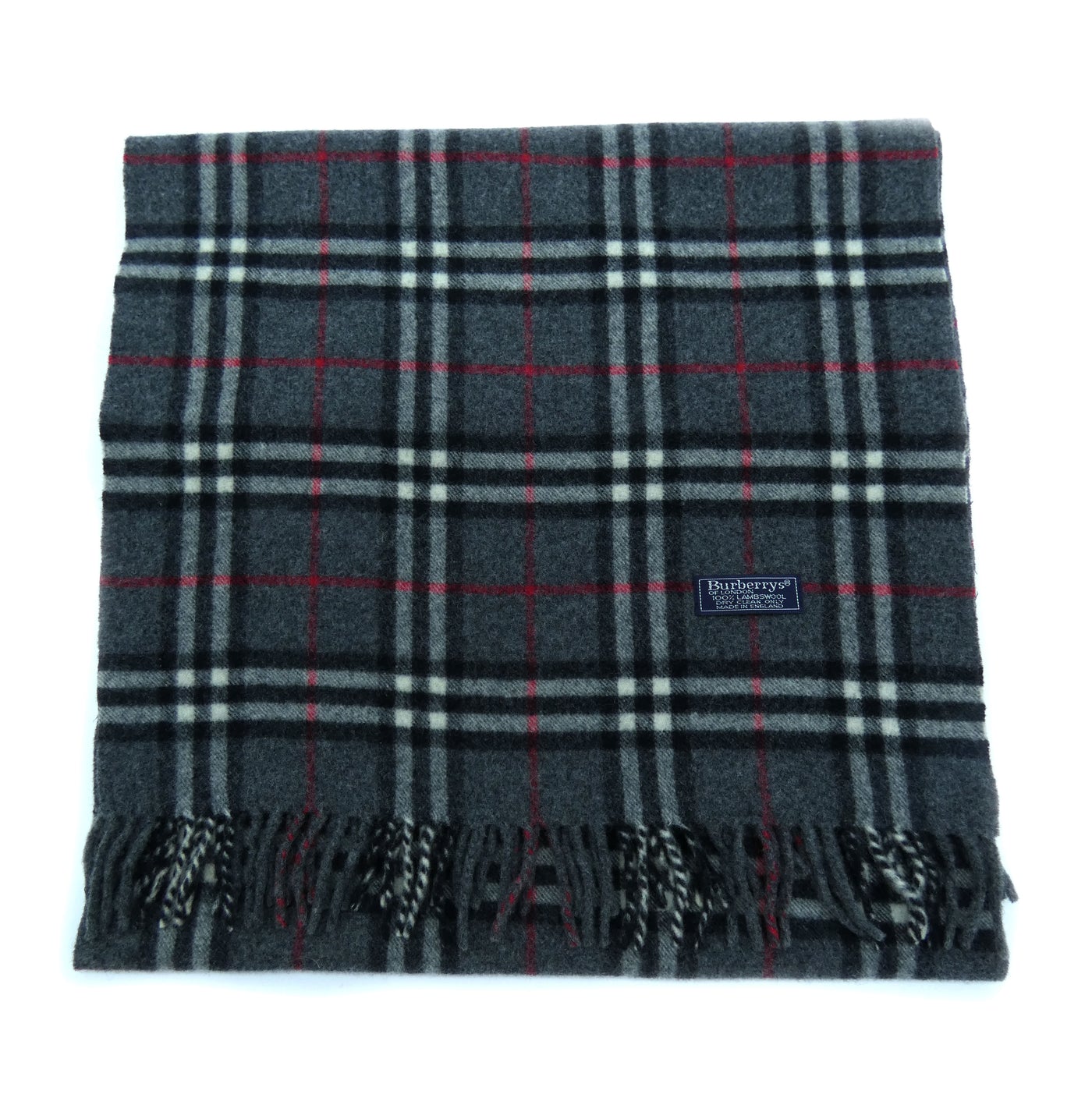 Burberrys VIntage Lambswool Wide House Check Dark Grey Scarf/Shawl