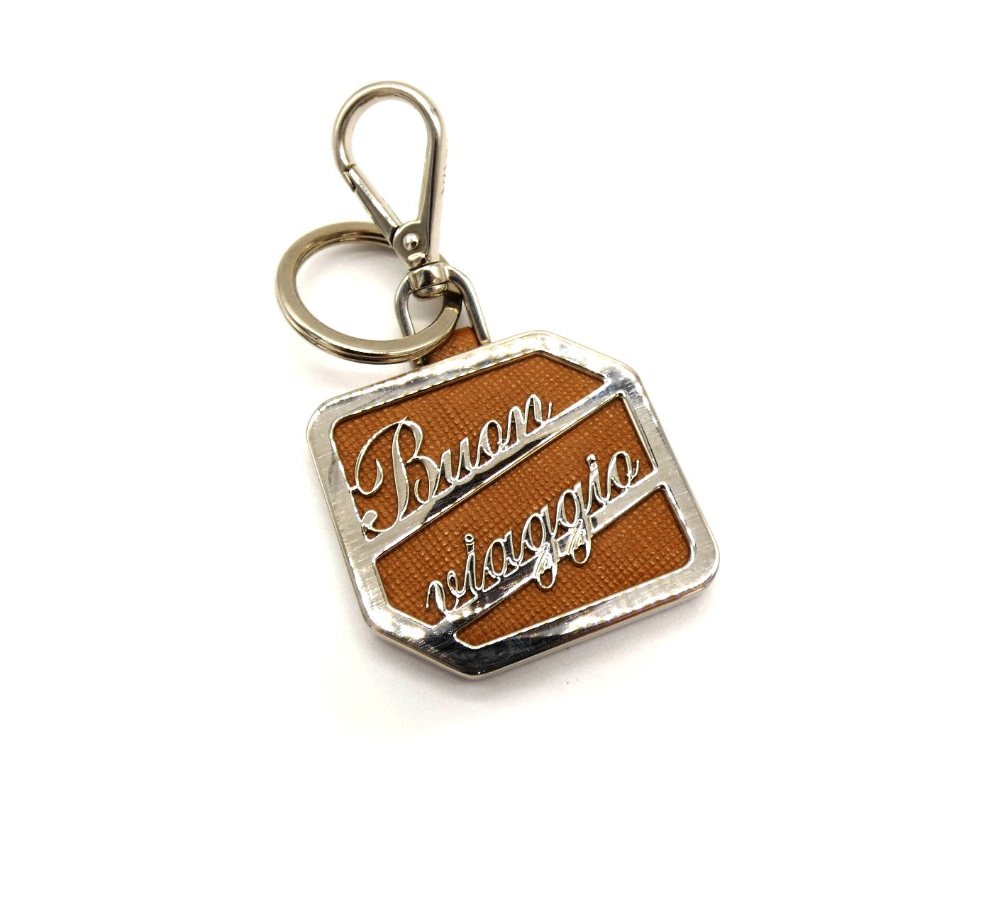 Prada Tan Saffiano Buen Viaggio Keychain