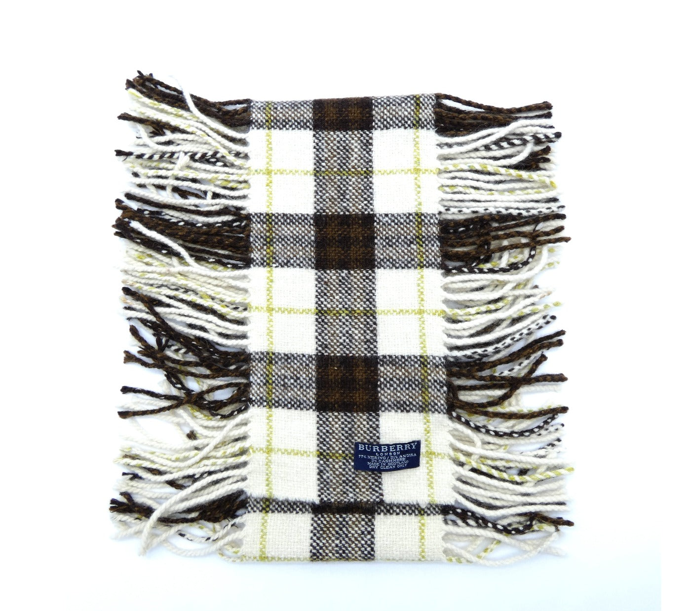 Burberry Wool Angora and Cashmere Brown and Cream Plaid Scarf Scarf Burberry