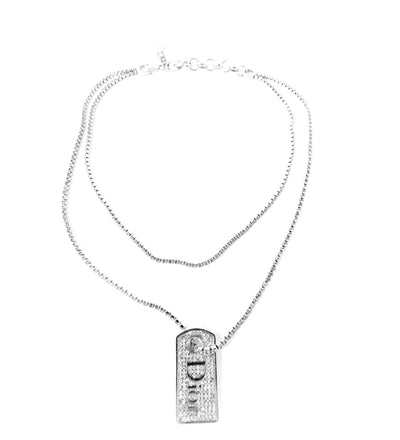 Christian Dior Silver Dog Tag Necklace