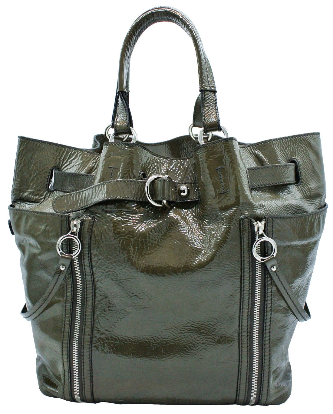 D & G Gaia Olive Patent Leather Large Tote Bag Dolce & Gabbana