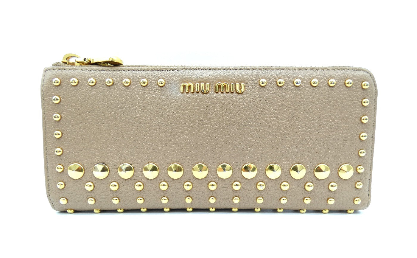 Miu Miu Beige Studded Continental Wallet