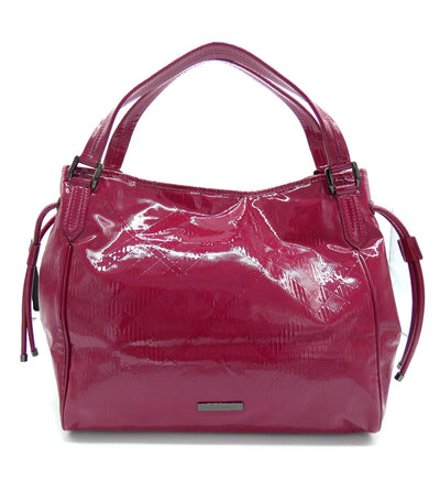 Burberry Large Raspberry Patent Check Embossed Bilmore Handbag