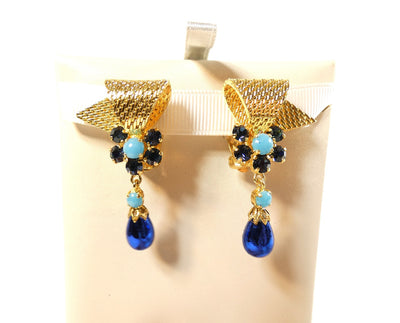 Christian Dior Bijoux Vintage Blue and Gold Drop Earrings