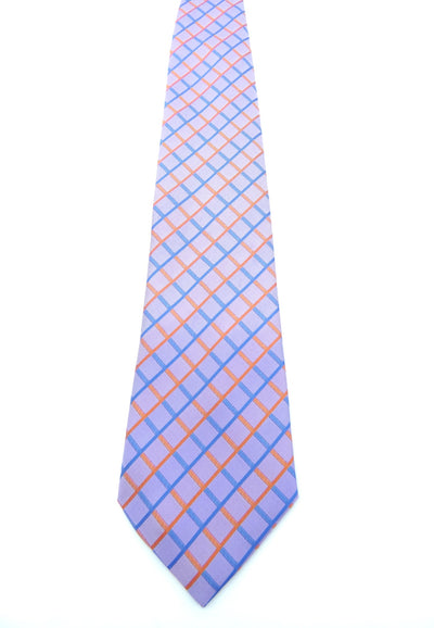 Hermès Blue and Salmon Diamond Graphic Silk Tie