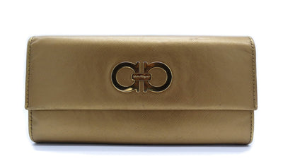 Salvatore Ferragamo Gold Saffiano Gancia Wallet