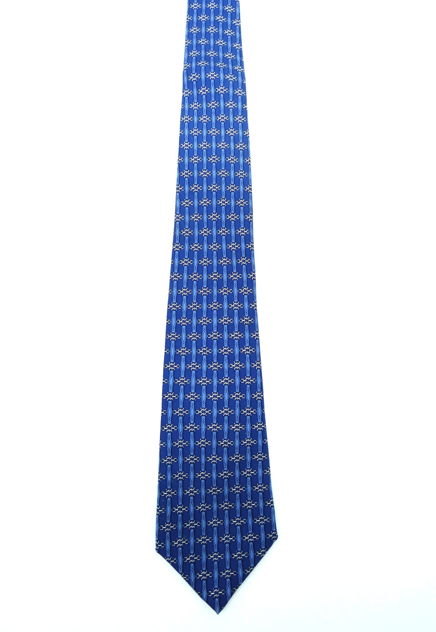 Hermès Blue Chain-link Graphic Silk Tie