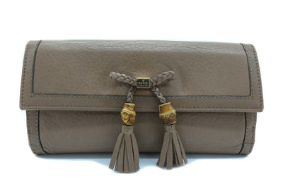 Gucci Beige Leather Bamboo Tassel Bow Flap Wallet