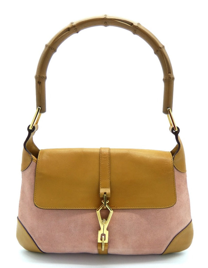 Gucci Pink Suede and Tan Vintage Bamboo Jackie Bag Bag Gucci