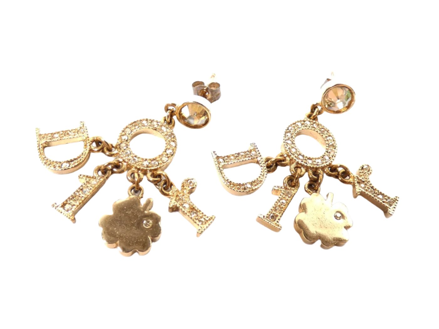 Christian Dior Clover Logo Charm Earrings