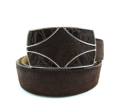 Prada Vintage Brown Stingray Leather Geometric Buckle Belt Belt Prada