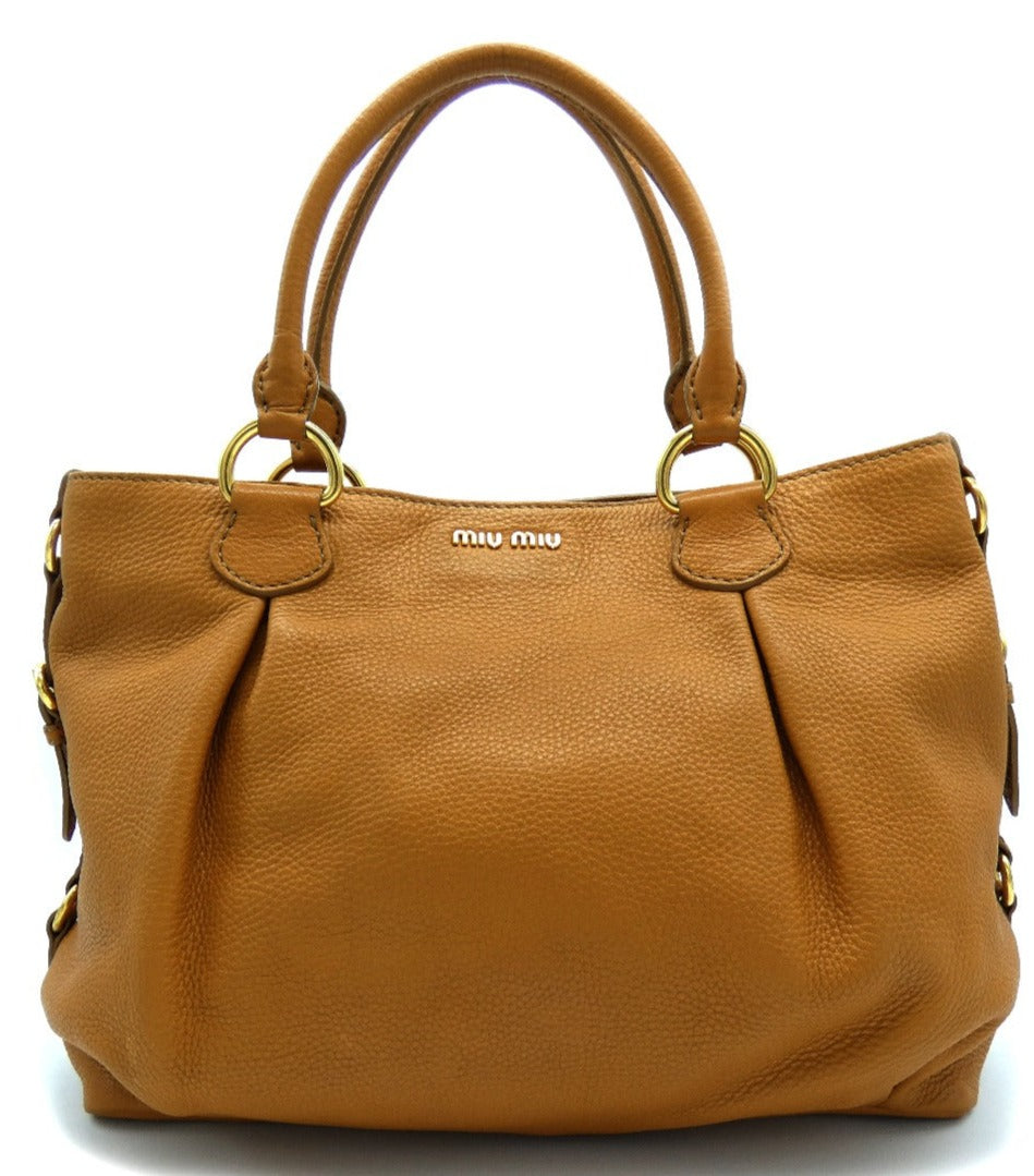 Miu Miu Vitello Daino Tan Grained Leather Handbag