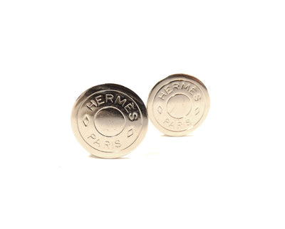 Hermès Silver Paris Logo Clou De Selle Clip On Earrings