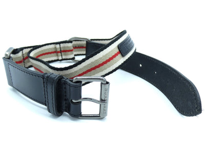 Burberry Black Leather and Striped Canvas Belt Belt Burberry