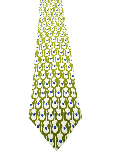 Gucci Vintage Sage and Blue Dot Guitar Graphic Silk Tie Ties Gucci