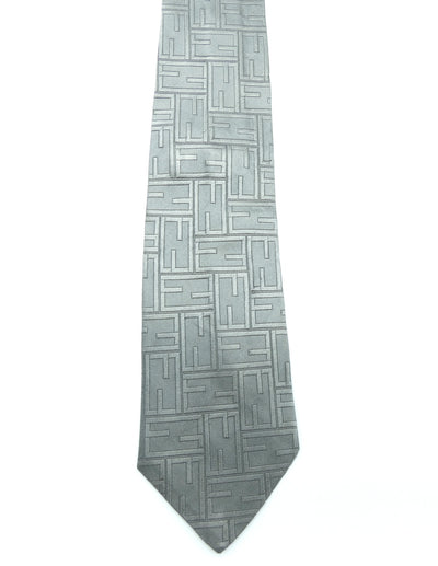 Fendi Grey FF Monogram Graphic Silk Tie