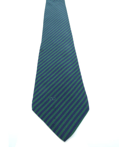 Valentino Blue and Green Vertical Stripe Silk Tie