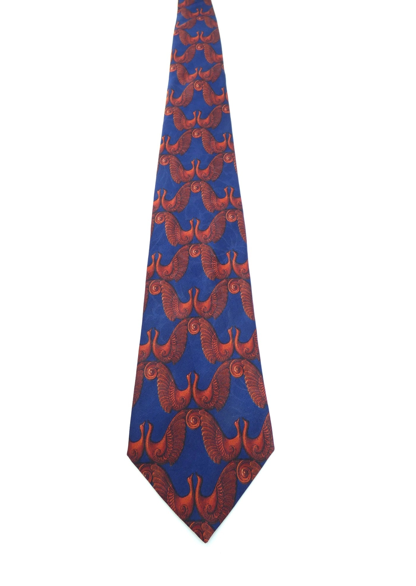 Lanvin Royal Blue and Bordeaux Bird Graphic Silk Tie Ties Lanvin