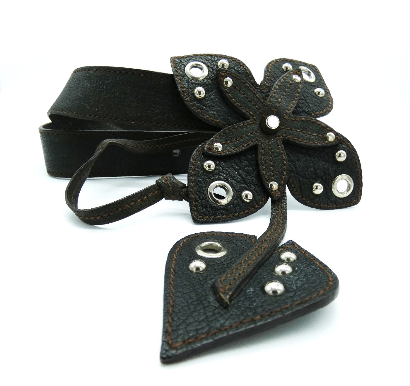 Miu Miu Leather Brown Flower Belt Belt Miu Miu