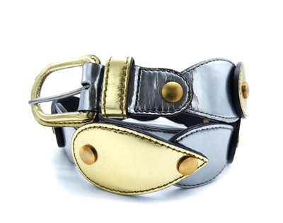 Miu Miu Silver and Gold Teardrop Tile Leather Belt Belt Miu Miu