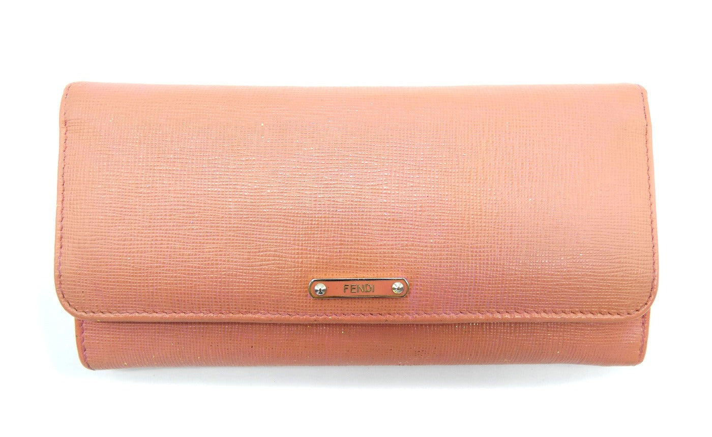 Fendi Pink Saffiano Continental Long Wallet