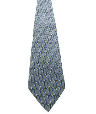 Fendi Vintage Graphic Blue and Grey Print Silk Tie Ties Fendi