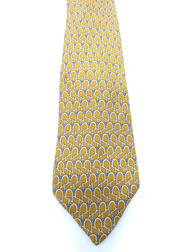 Gucci Vintage Gold and Light Blue Horsebit Graphic Silk Tie