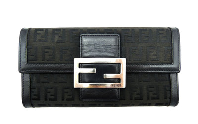 Fendi Zucca Brown Leather Long Continental Wallet