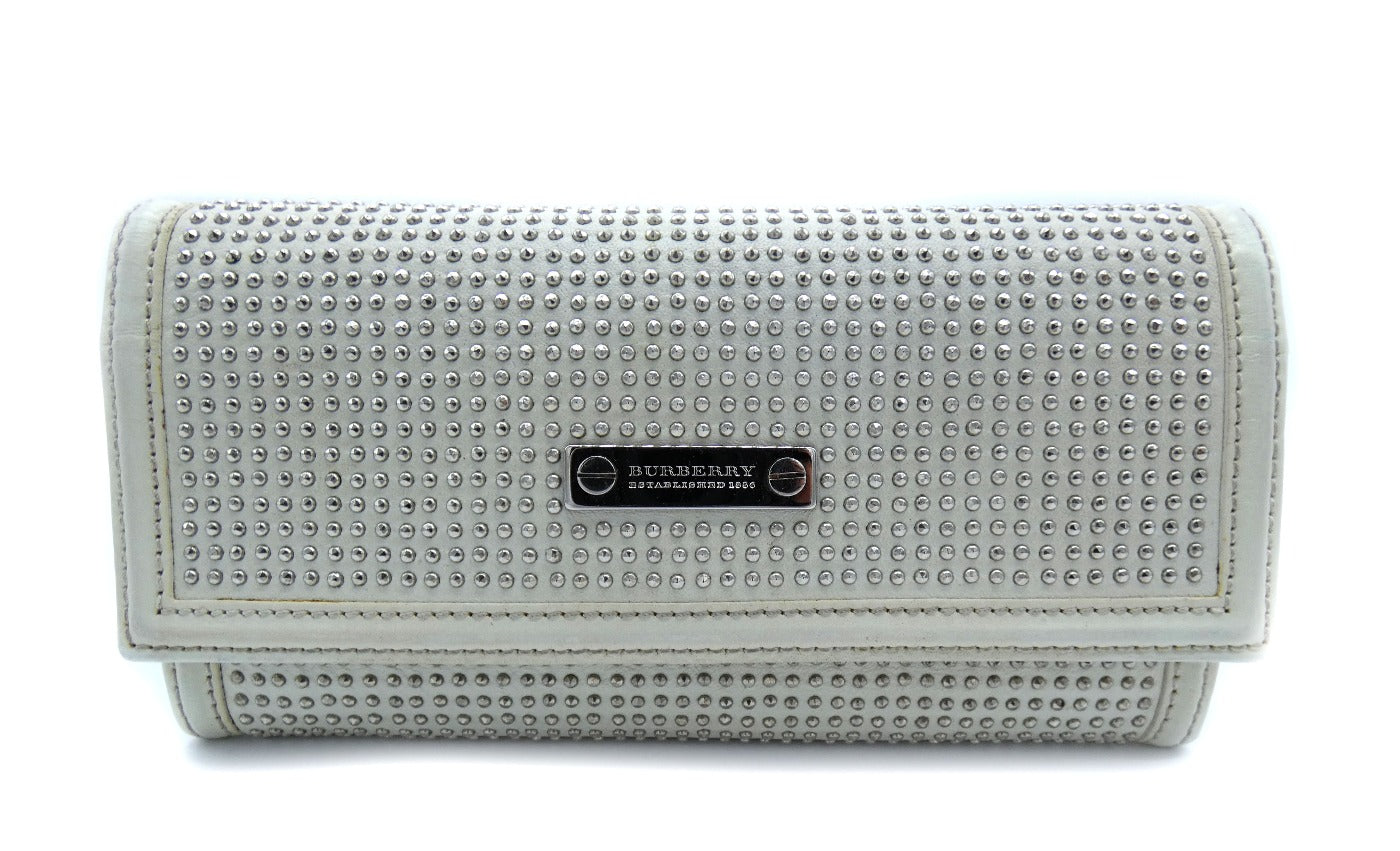 Burberry White Leather Studded Long Wallet